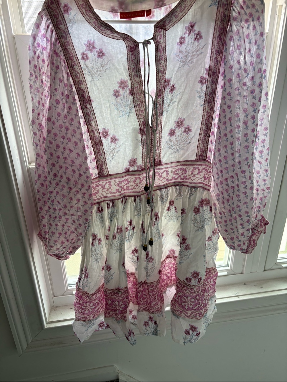 Oliphant Pink & White Floral Peasant Dress